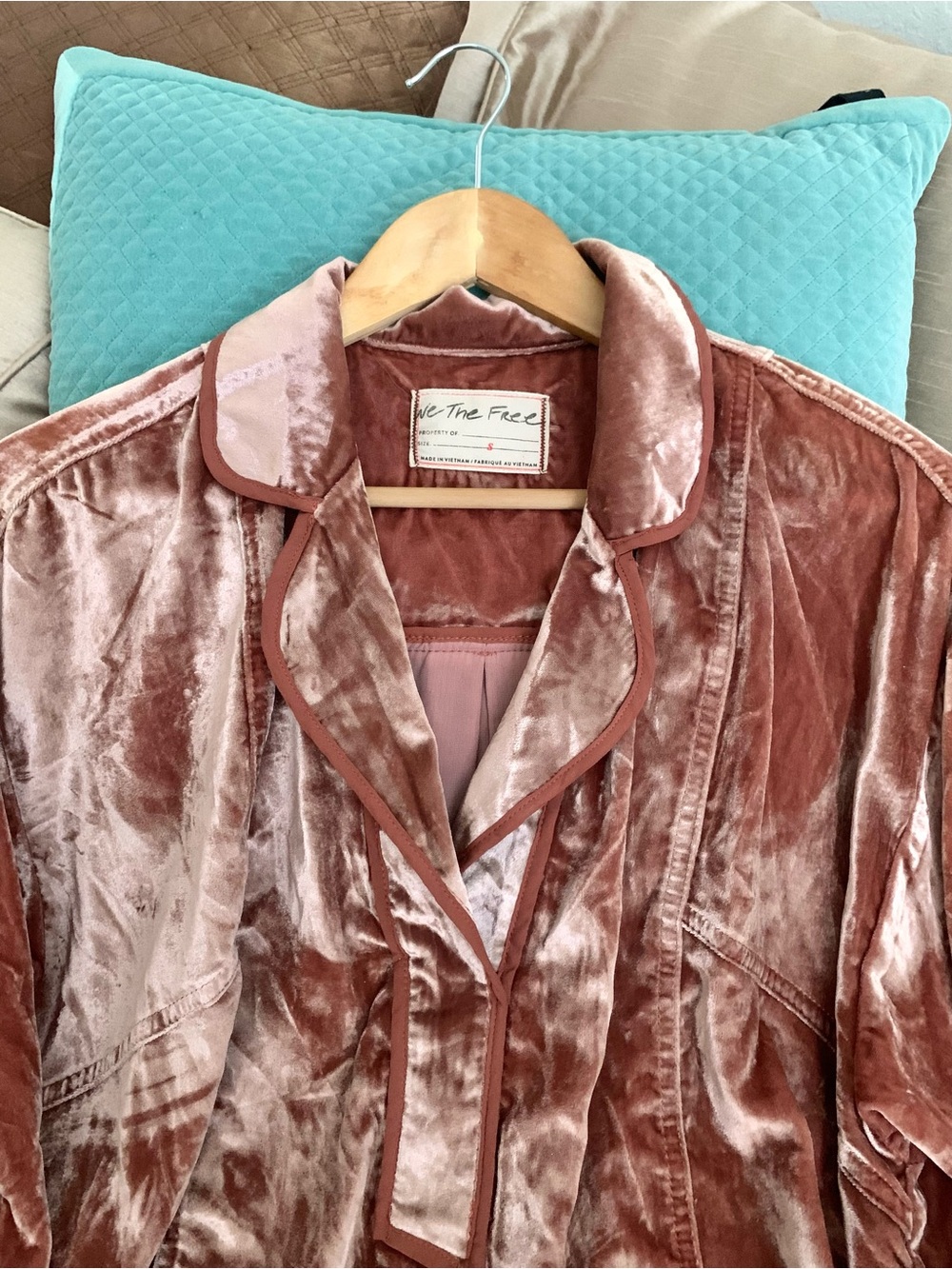 Free People Crushed Velvet Long-Sleeve Shirt in Cedar Wood